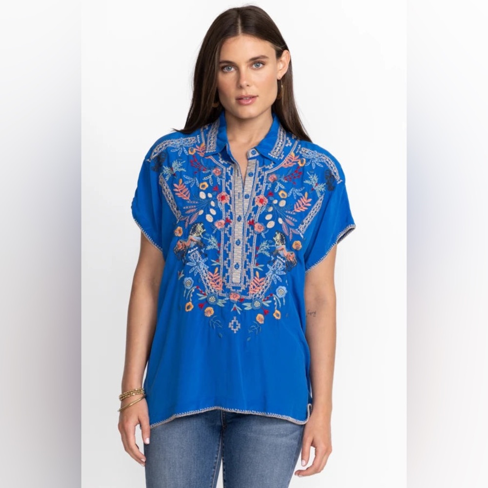 Johnny Was Masquerade Embroidered Patchwork-Print… - image 1